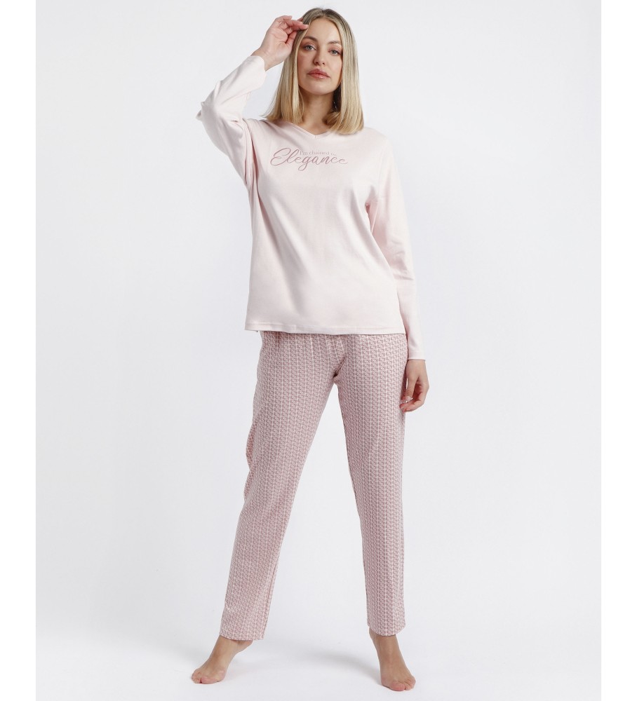 Pijama Admas Manga Correntes Longas Rosa Rosa