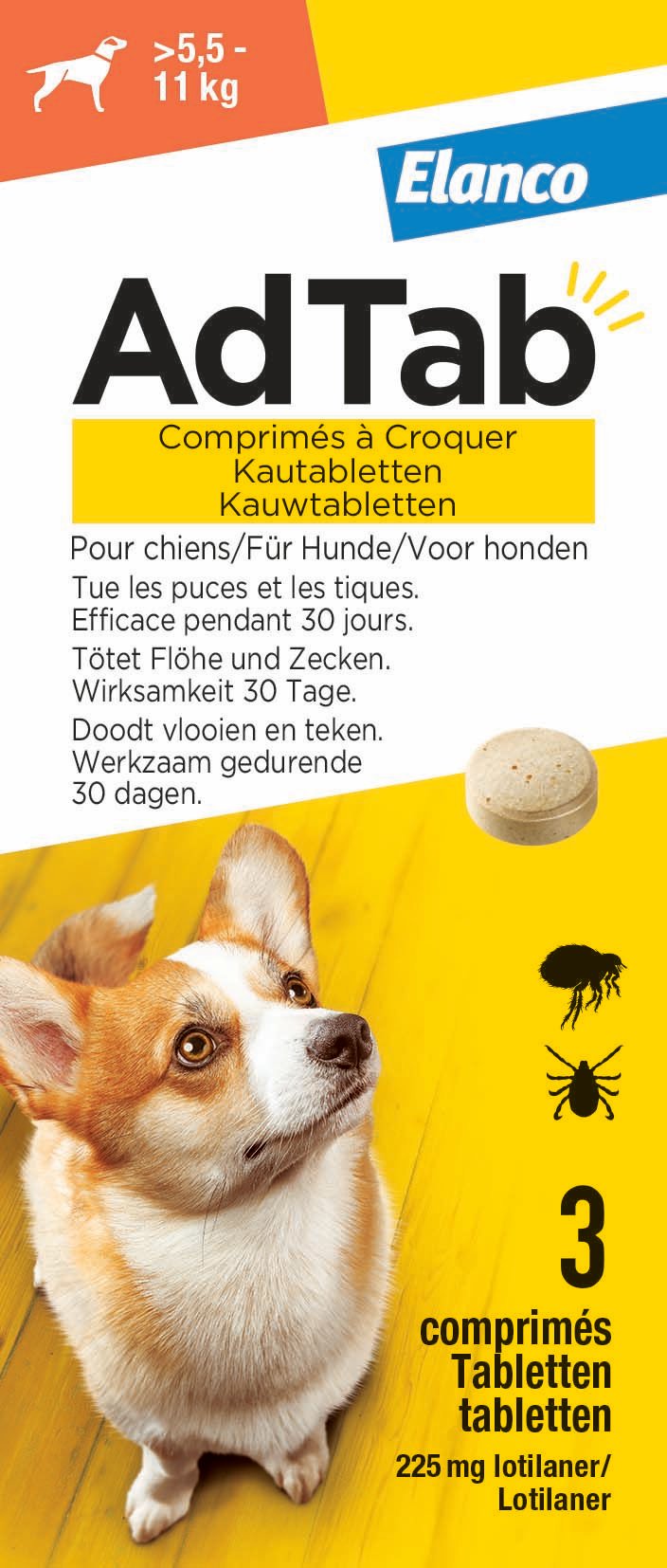 AdTab Kauwtablet - Anti Vlooien en teken - Hond - 3 Stuks - S