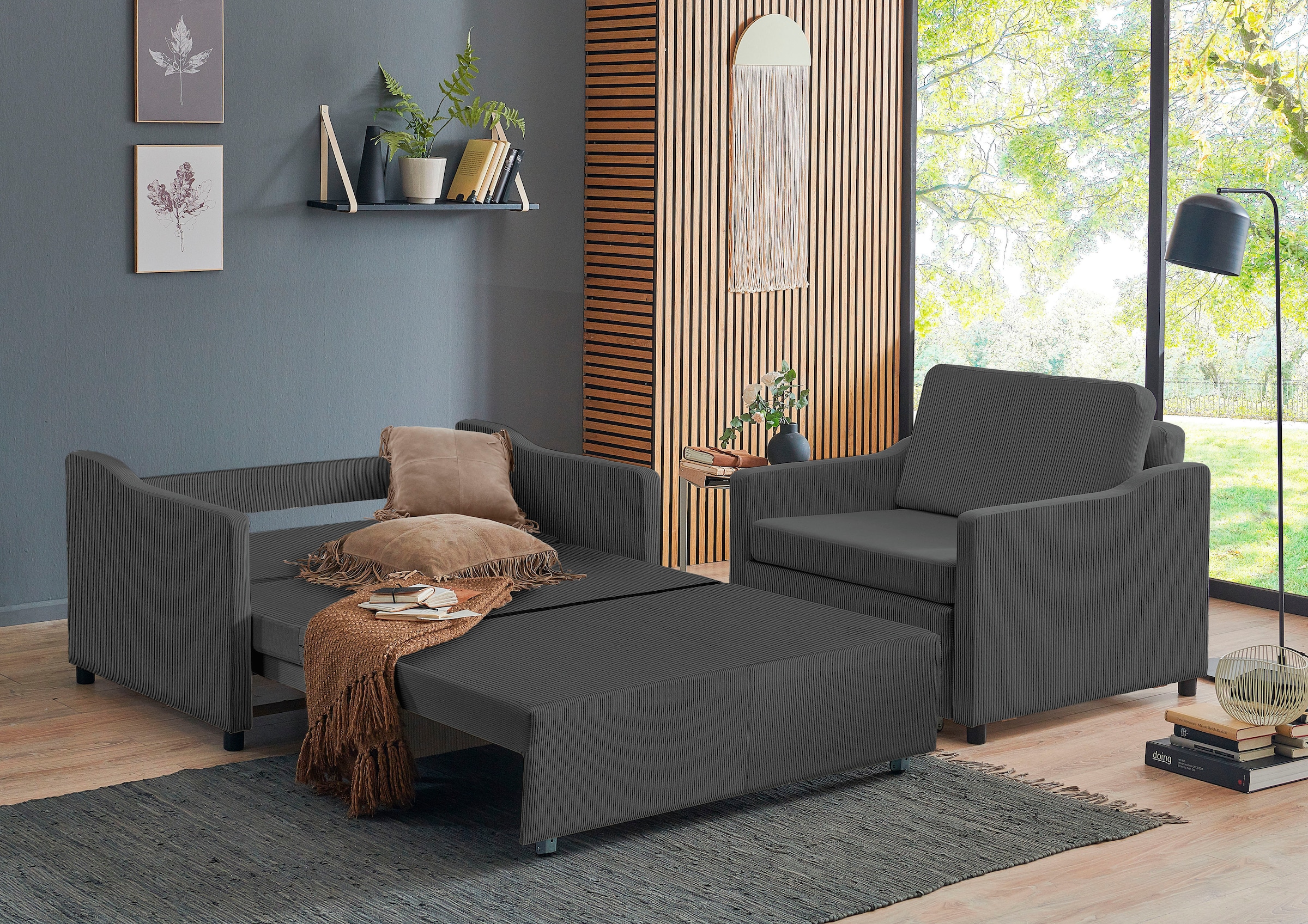 ATLANTIC home collection XXL-Sessel »Anella« mit Cord-Bezug, mit Schlaffunktion, frei im Raum stellbar