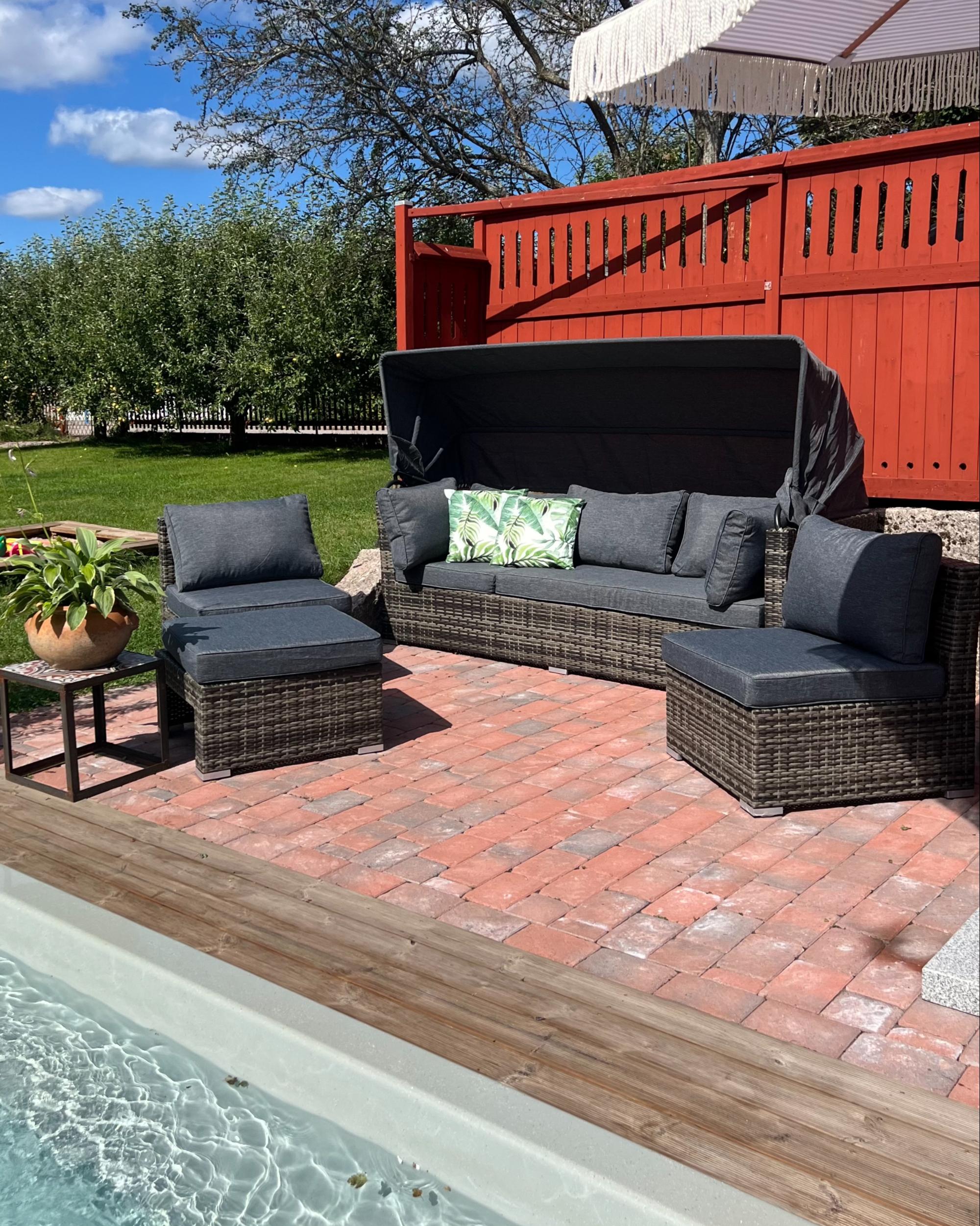 Loungeset met tafel 6-zits CORTE modulair PE rotan Donkerbruin