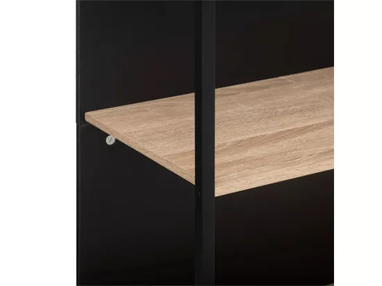 Ilot de cuisine, Meuble de cuisine en bois coloris naturel et métal noir - Longueur 95 x Profondeur 70 x Hauteur 115 cm