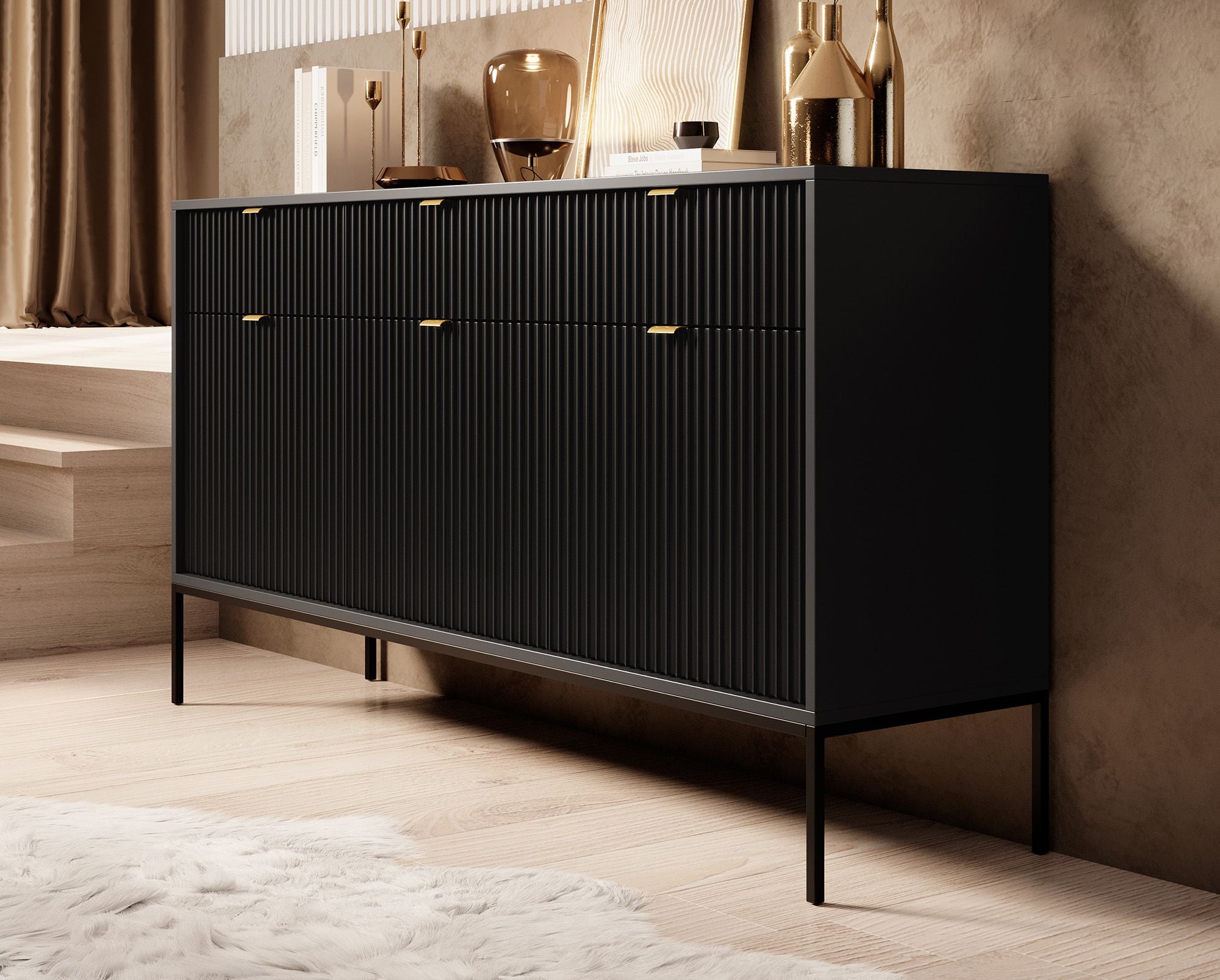 Navil - Dressoir - Zwart - 154x39x83 cm