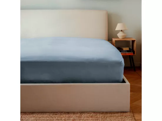 Parure - Draps Housse 180x200cm, Housse de couette 240x260cm, Taie d'Oreillers 65x65cm - Bleu