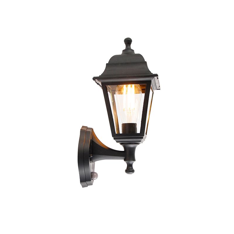 Klassieke buitenwandlamp zwart met bewegingsmelder - Capital
