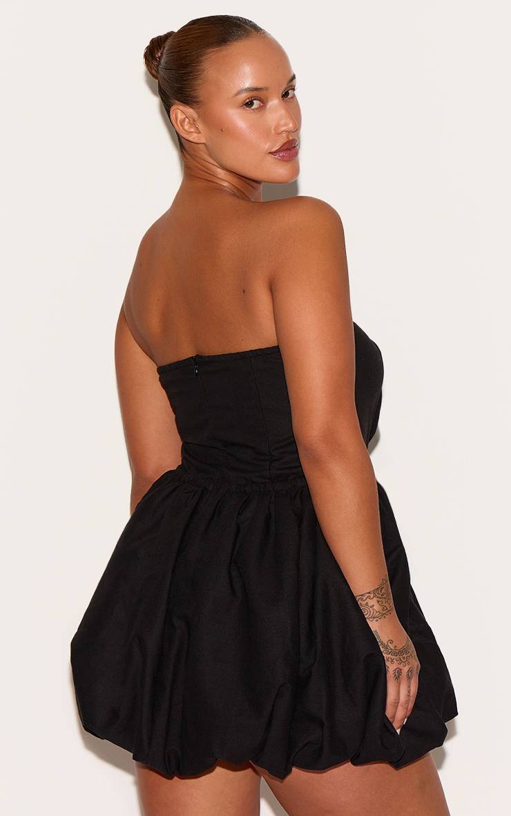 Noir Robe Bouffante Grande Taille En Lin À Encolure Bandeau Et Taille Nouée