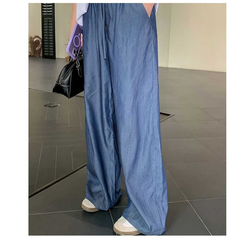 Tripoly - Hoge taille effen wijde broek