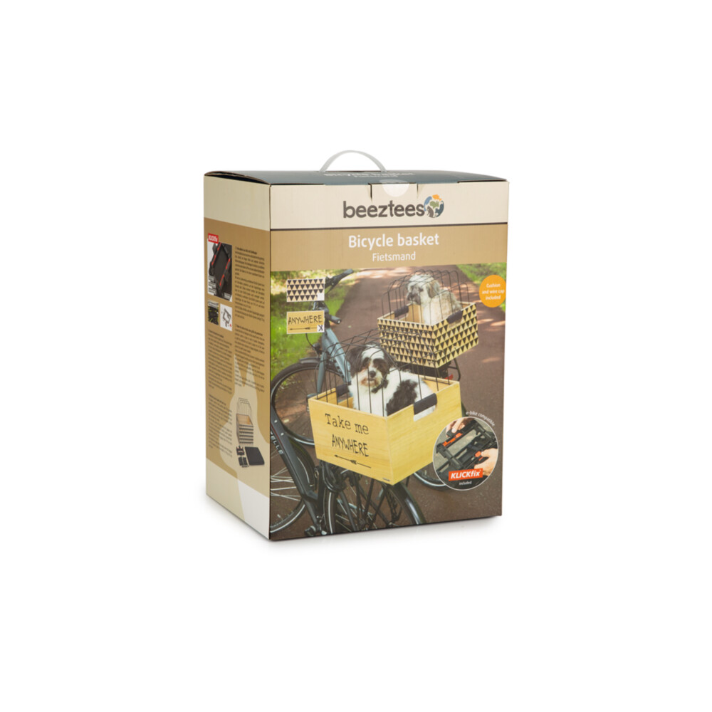 Beeztees Houten Fietsmand Journey met Draadkap 45 x 33 x 45 cm