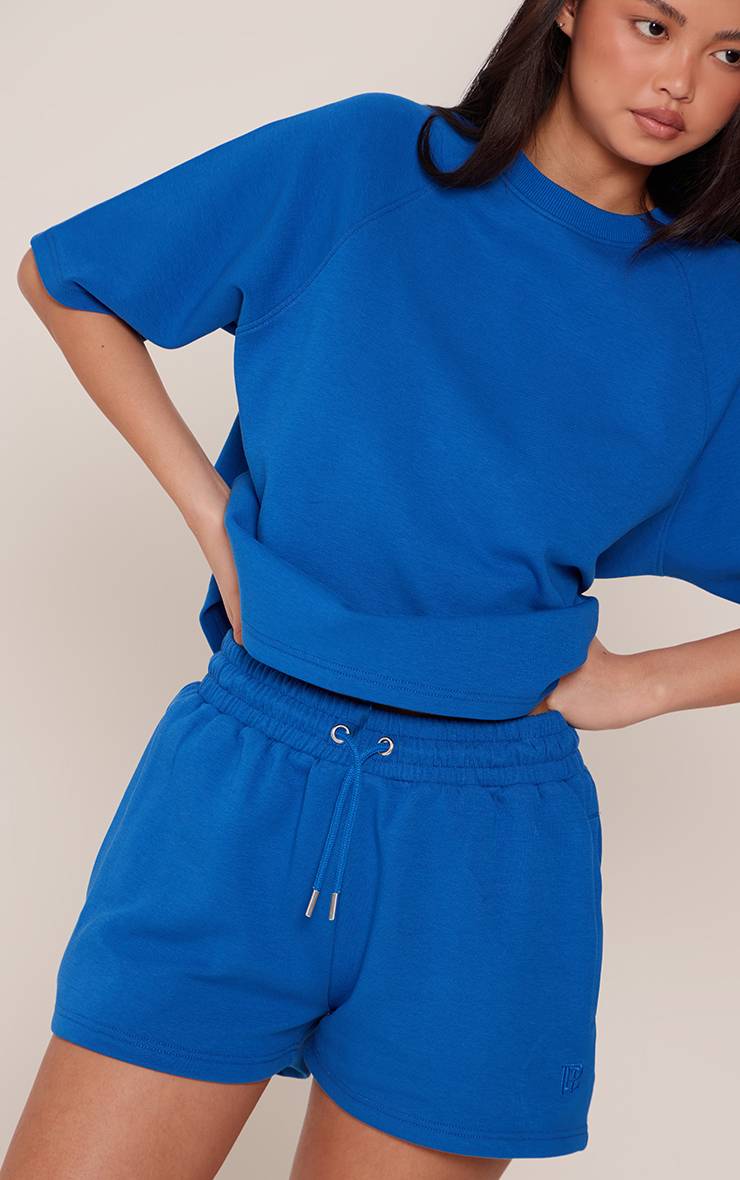 Bleu Cobalt Tee-shirt Boxy En Jersey Interlock Brodé