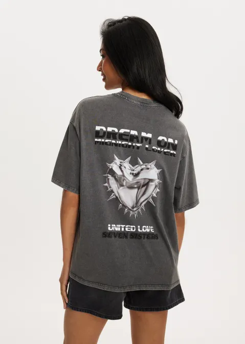 T-shirt met print dream on antraciet (ANTRA)