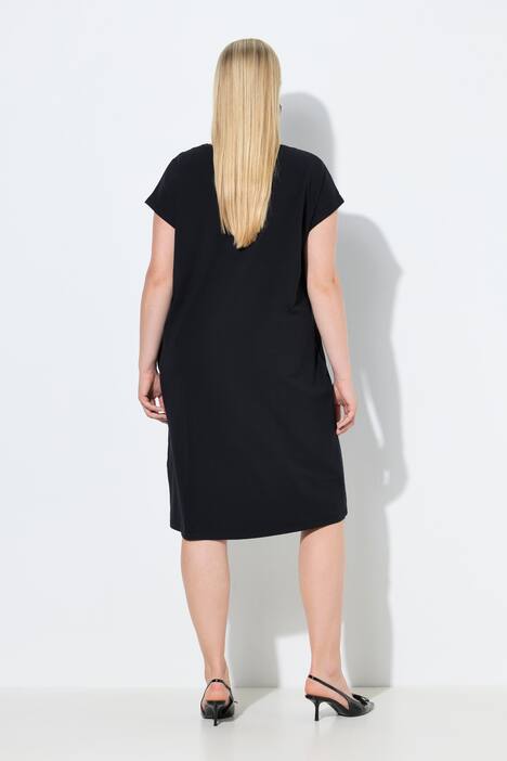 Jerseykleid, Ziersteine, Oversized, Rundhals, Halbarm, schwarz