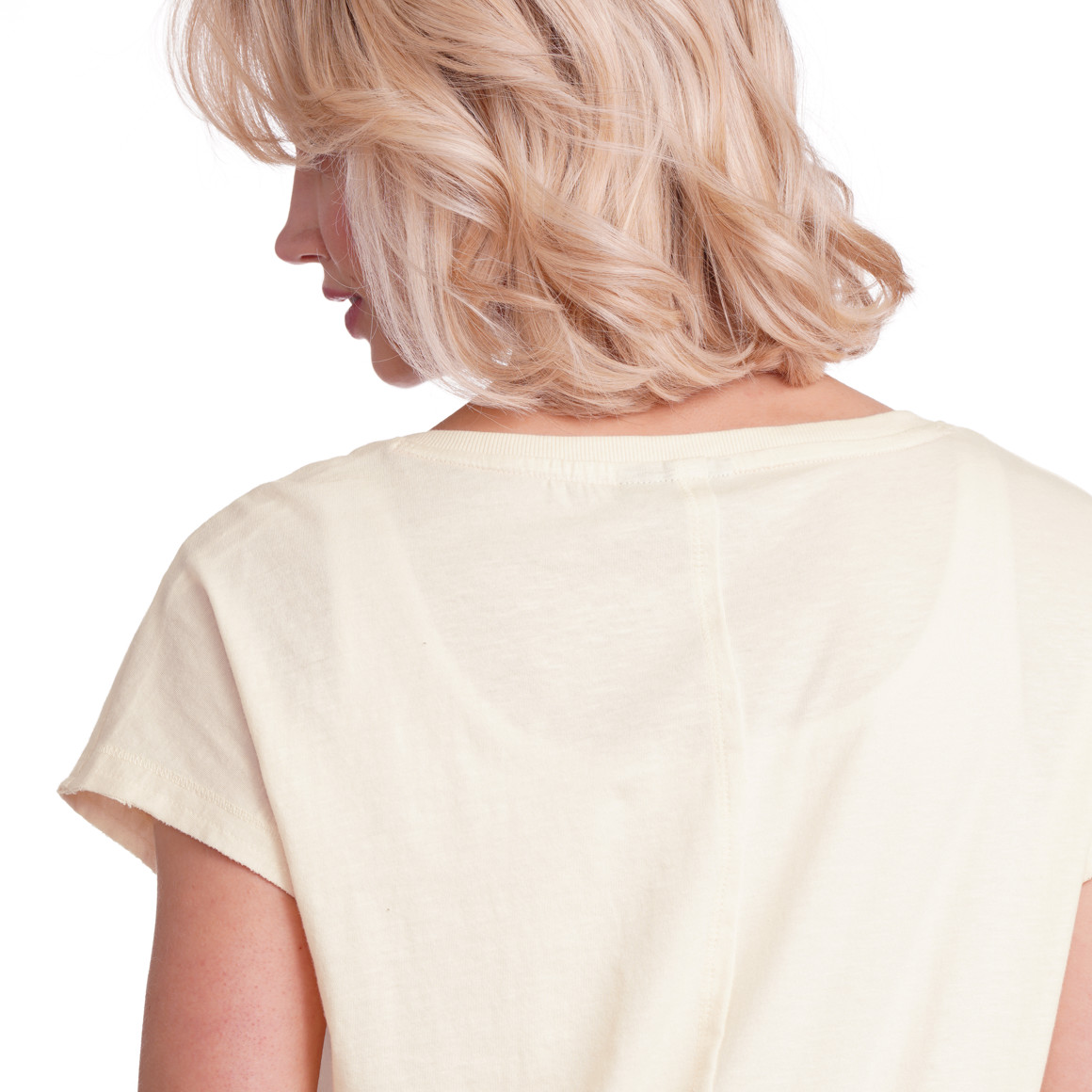 Gina Damen T-Shirt mit Aufnäher beige