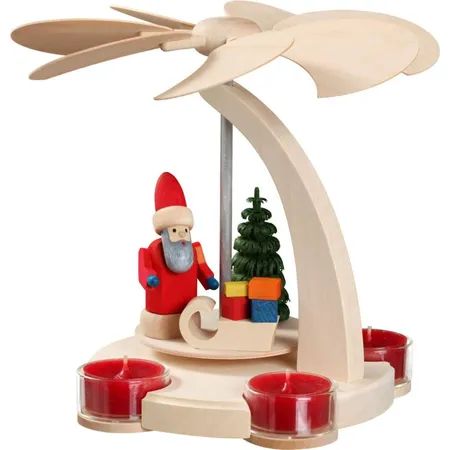 Seiffener Volkskunst Bogenpyramide Weihnachtsmann mit Schlitten