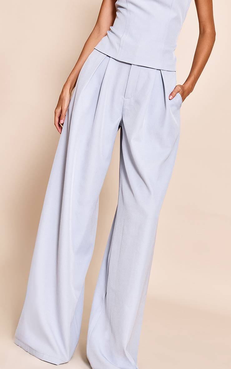 Bleu Pâle Pantalon Large Tailleur En Tissu Tissé