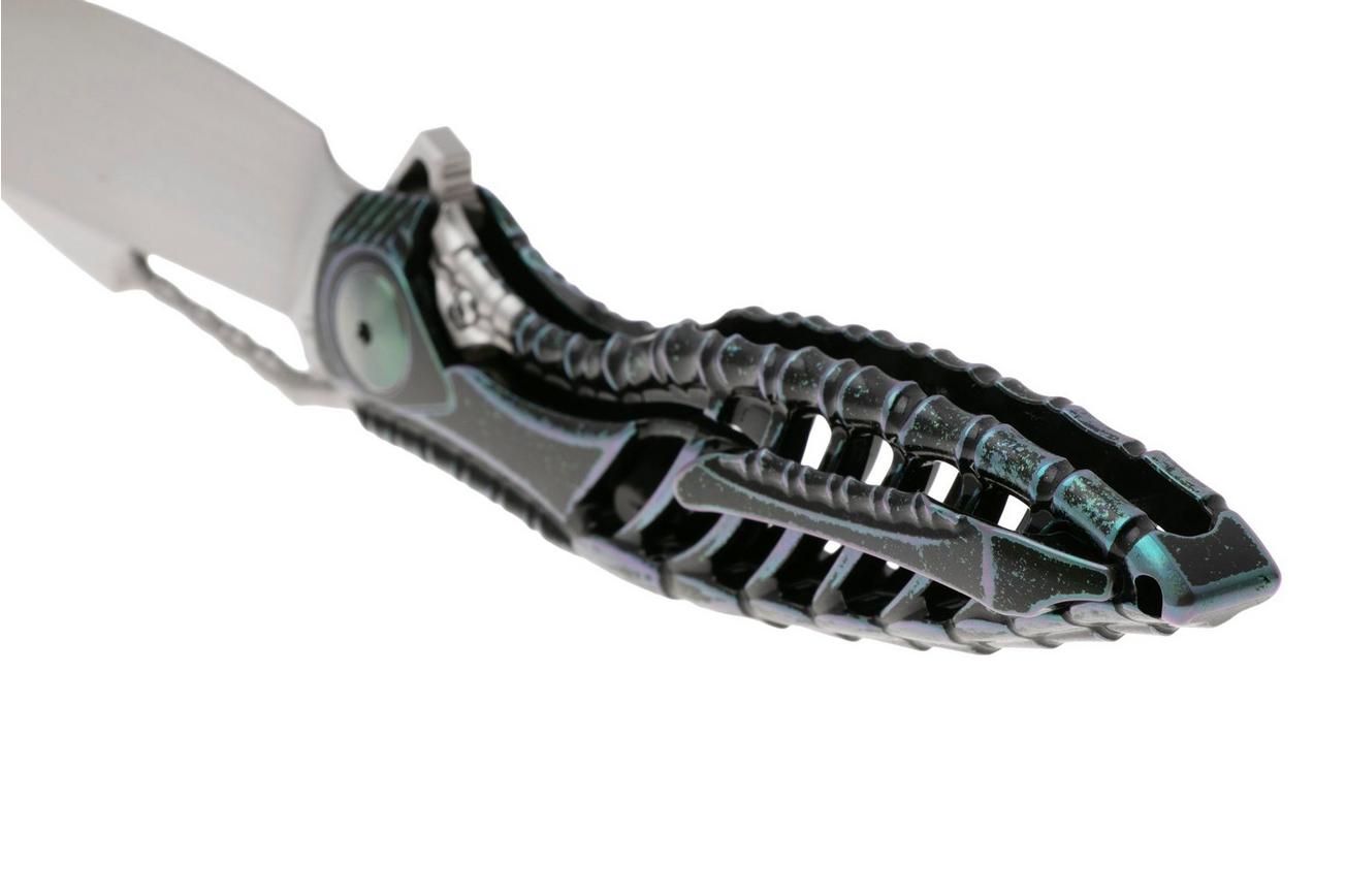 Rike Knife Thor6-M-BG Satin Böhler M390, Black Green Titanium, zakmes