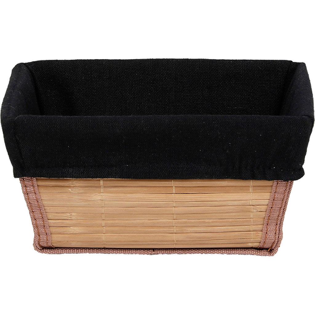 Panier rectangulaire évasé bambou tissu noir 21x11x16cm