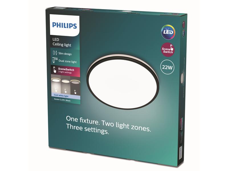 Philips Ozziet Deckenleuchte schwarz 2500 lm SceneSwitch Leuchte zur Deckenmontage