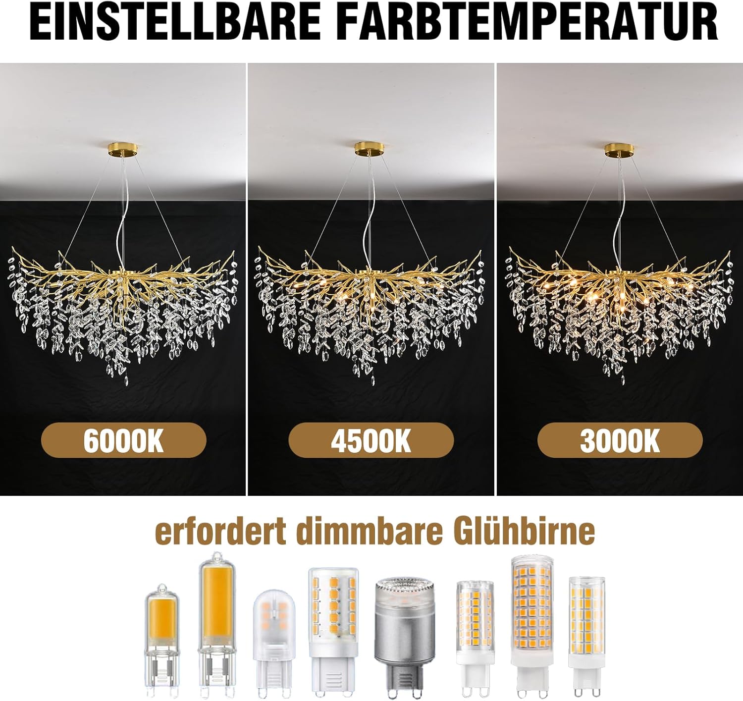 Modern Kronleuchter Kristall Golden, Große Luxus Raindrop Pendelleuchte, Rund Kristall Hängeleuchte Light Fixture, Luxury Tree Branch Kronleuchter für Kücheninsel, Esszimmer, 120cm