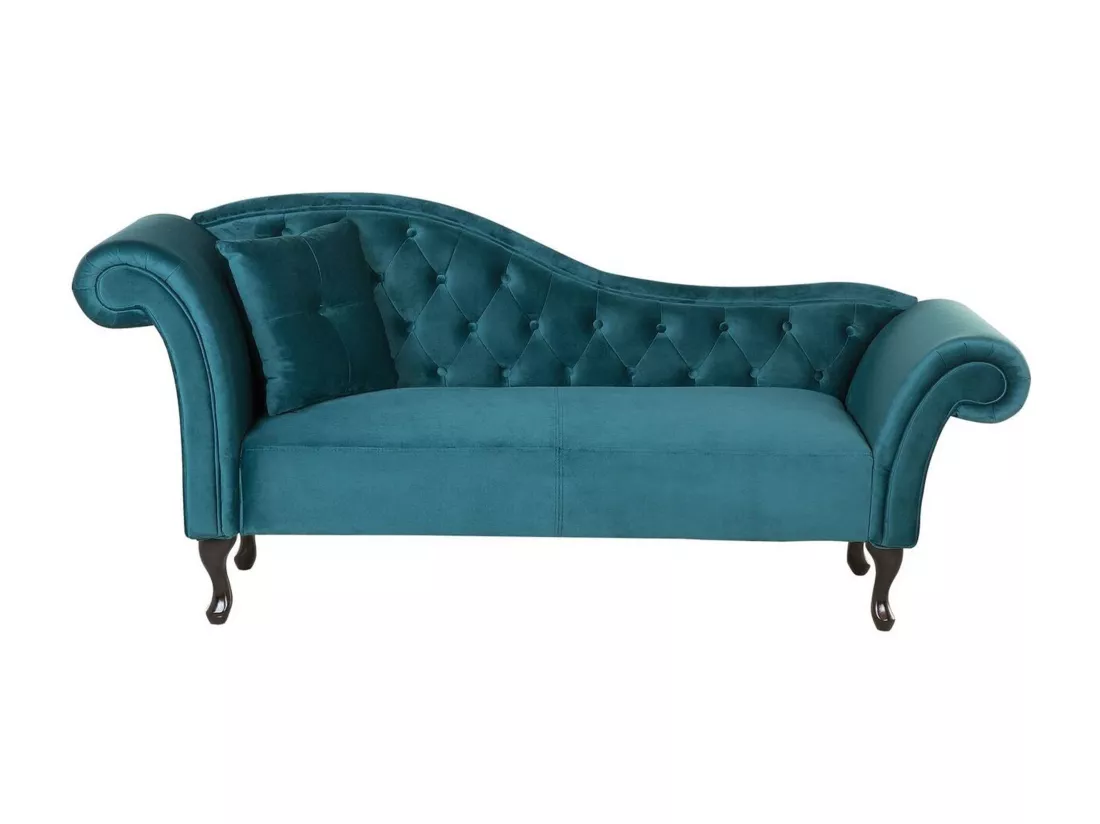 Chaise longue en velours bleu paon côté droite LATTES