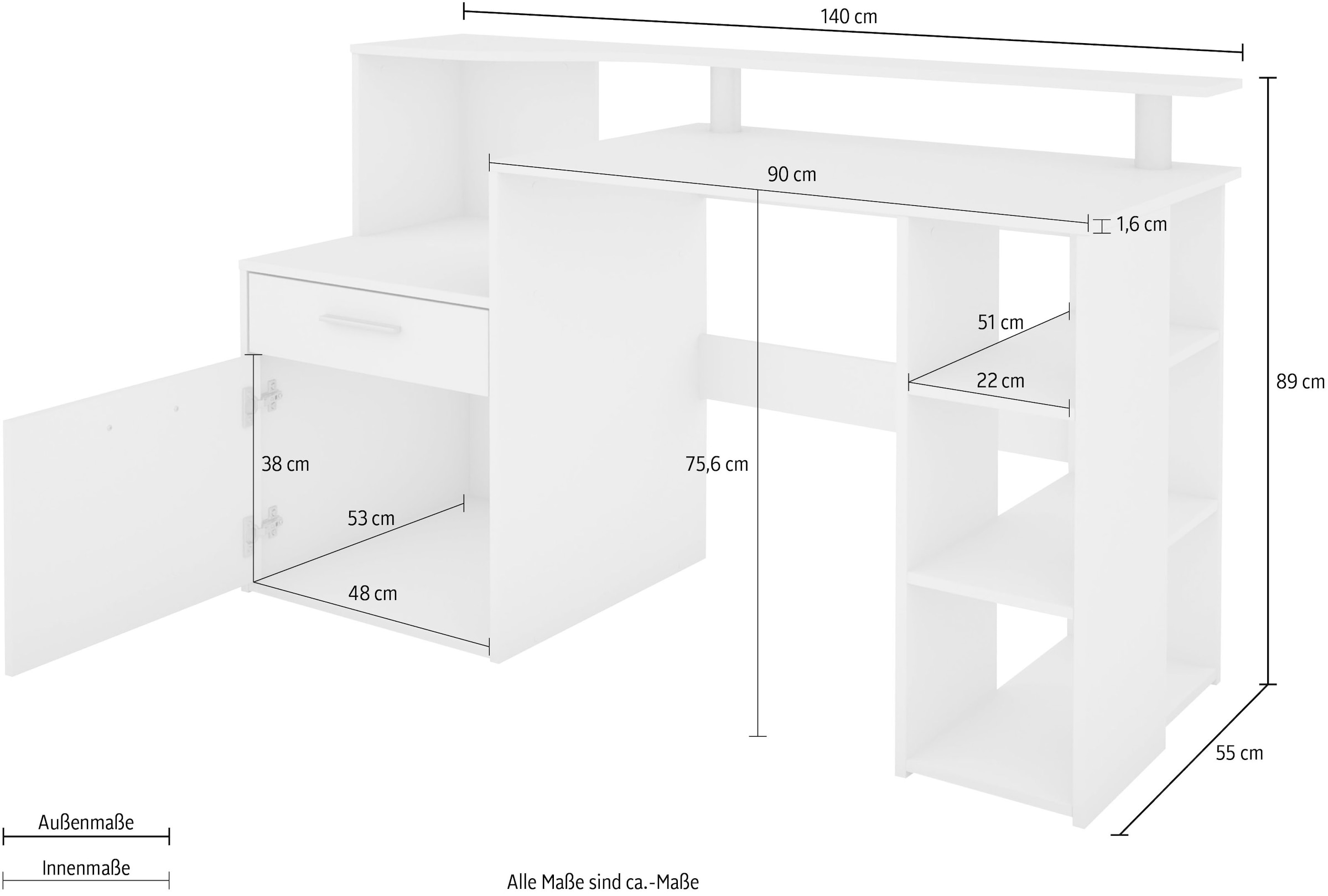 byLIVING Schreibtisch »Louise« Breite 140 cm, Regal-Schreibtisch mit viel Stauraum