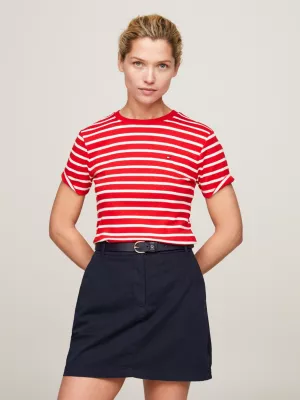 Camiseta Slim Canelada com Bordado de Bandeira