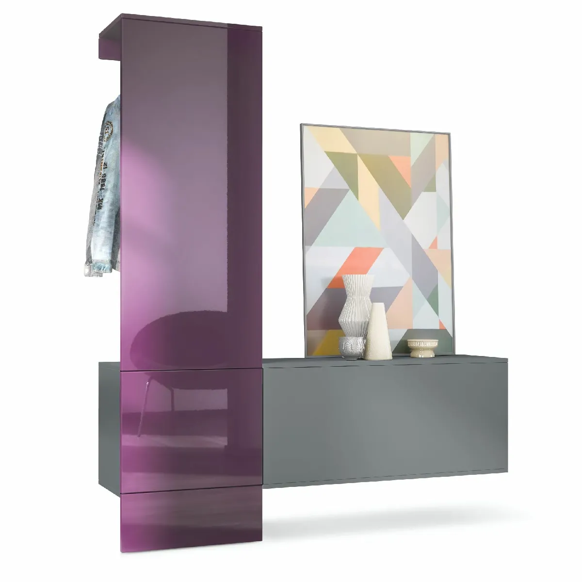 MPC Vestiaire - Gris et mûre laqué - 156.5 x 193 x 35 cm