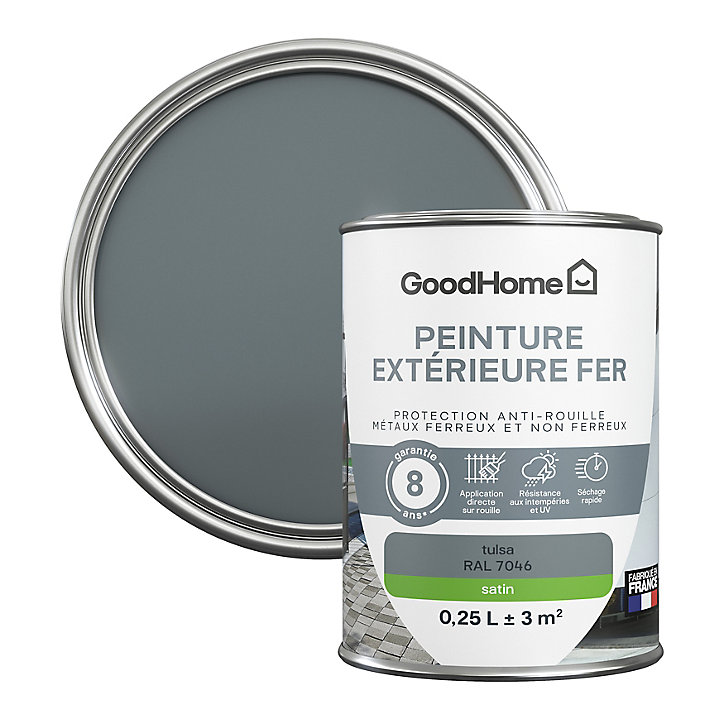 Peinture extérieure métal GoodHome Tulsa gris RAL 7046 satin 250ml