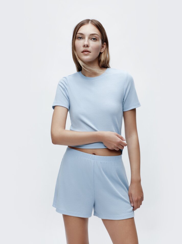 Blusa de pijama canelada - Azul