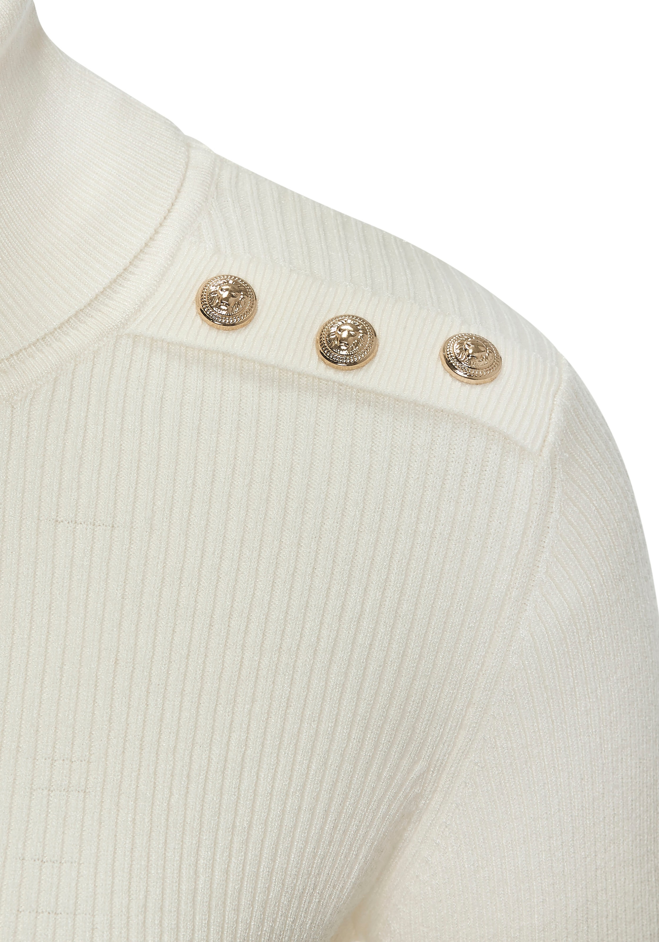 LASCANA Rollkragenpullover , mit Zierknöpfen auf den Schultern, Strickshirt, figurbetont, modisch
