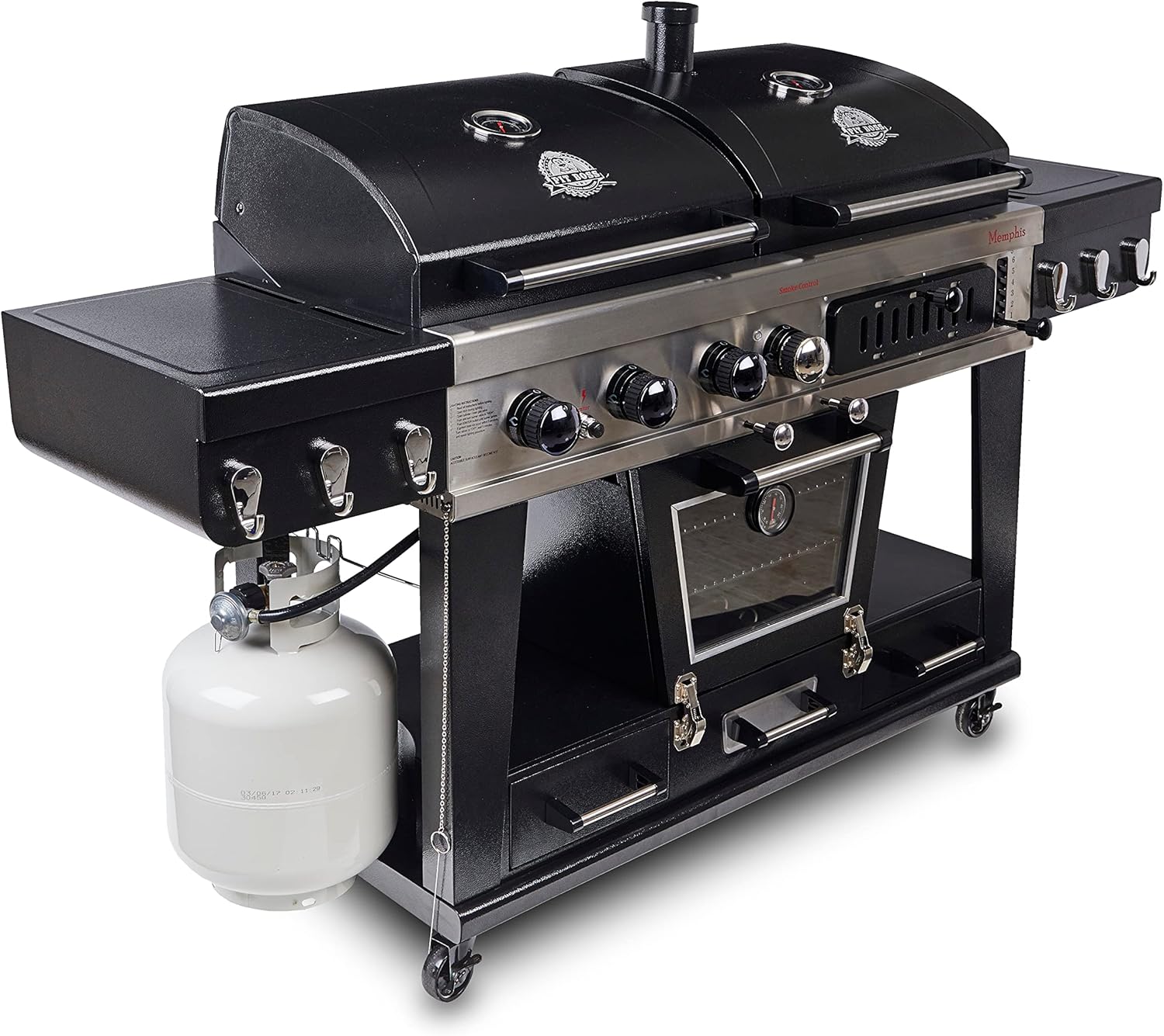 Pit Boss Memphis Ultimate 4-in-1 Kombigrill, schwarz, Stahl/Gusseisen, Smoker, Gas- und Holzkohlegrill