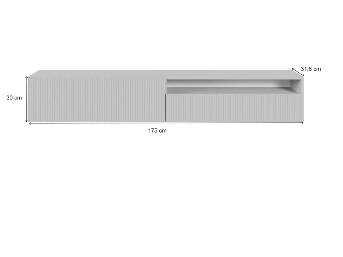 Meuble TV - 175 cm - suspendue avec niche - blanc - VELDIO
