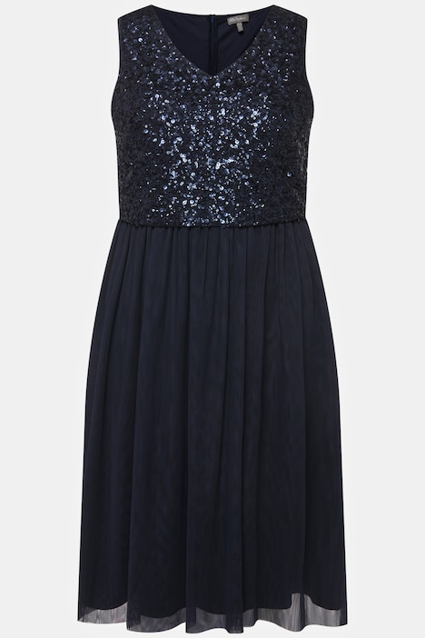 Midikleid, Pailletten, V-Ausschnitt, ärmellos