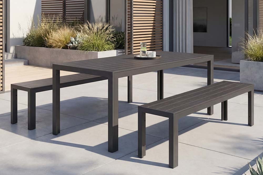 Moderne Gartenbank DESIGNO 180cm anthrazit schwarz Aluminium wetterfest Outdoor Sitzbank