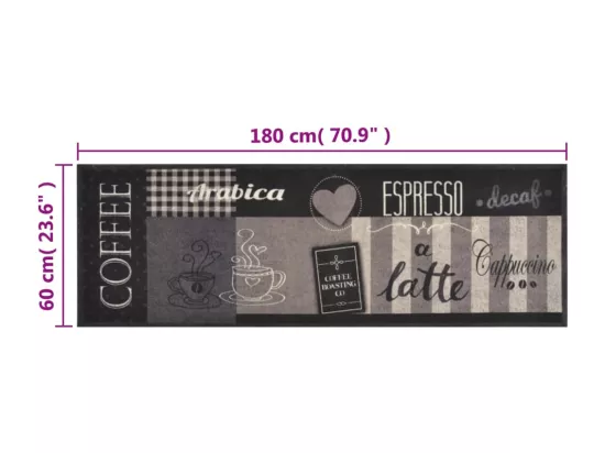 Tapis de cuisine lavable impression café noir 60x180 cm velours
