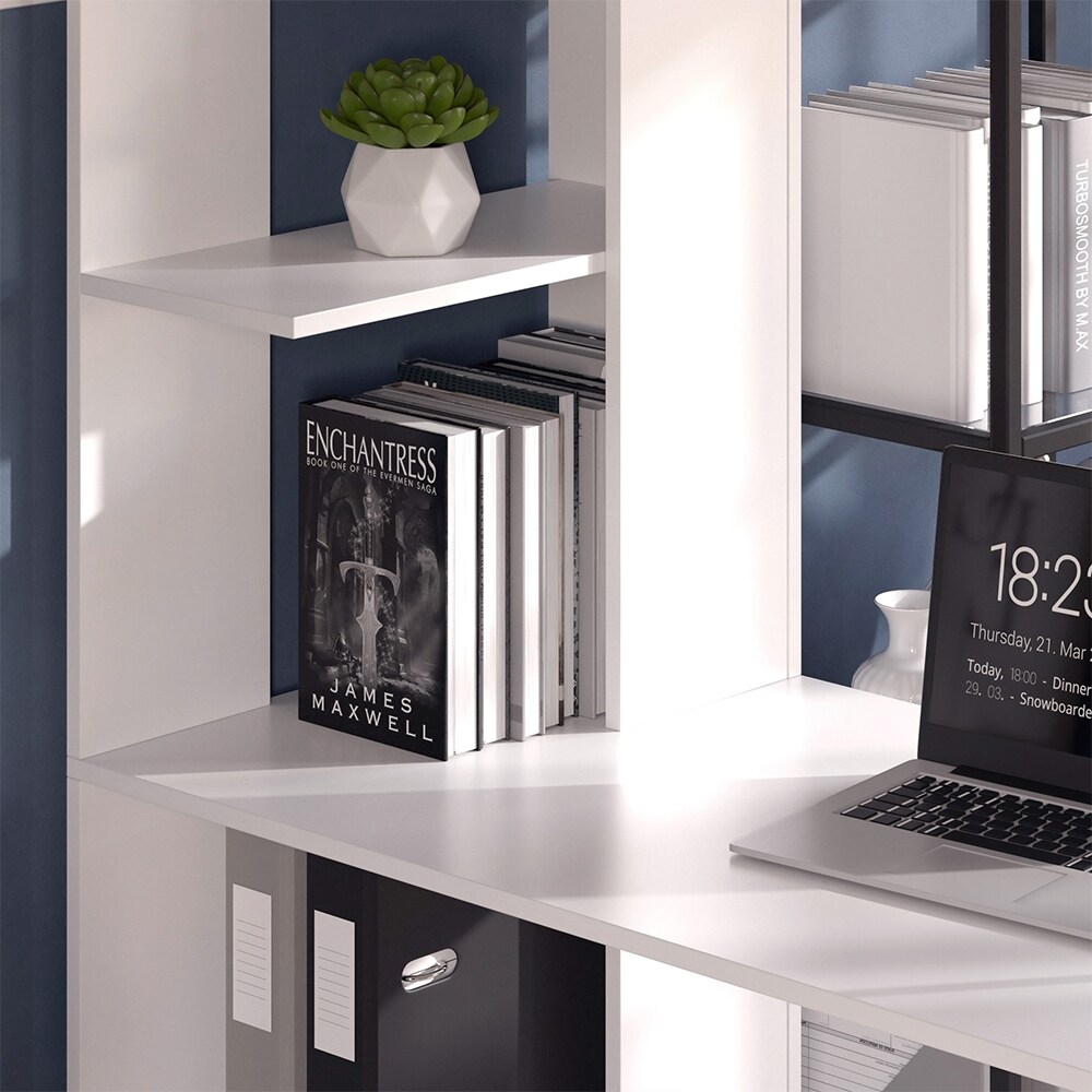 Vicco Schreibtisch Tower Weiß 122 x 55 cm mit 4 Fächern
