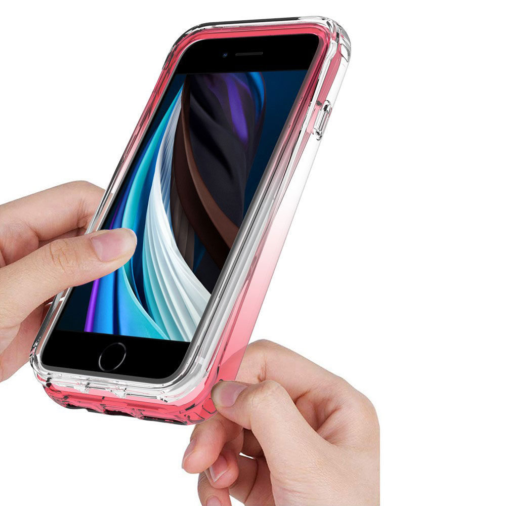 (2-tlg.) iPhone SE (2022/2020) / 8 / 7 / 6S Hybrid TPU Hülle mit Farbverlauf - Pink / Transparent