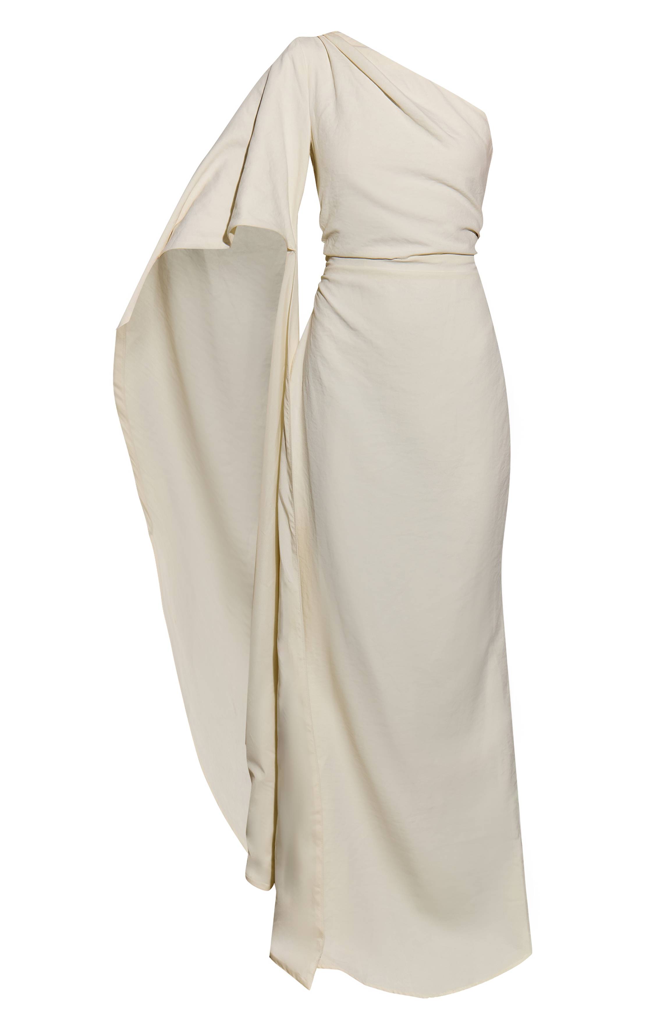 Huître Robe Longue En Satin Texturé Avec Détail De Manche