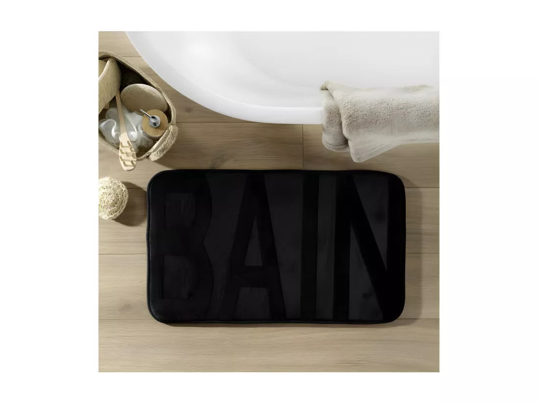 Tapis de Bain 45 x 75 cm Bain Noir - Microfibre Relief