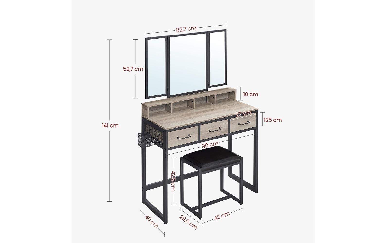 Schminktisch mit Hocker und Spiegel Greige/Schwarz<br>Kosmetiktisch