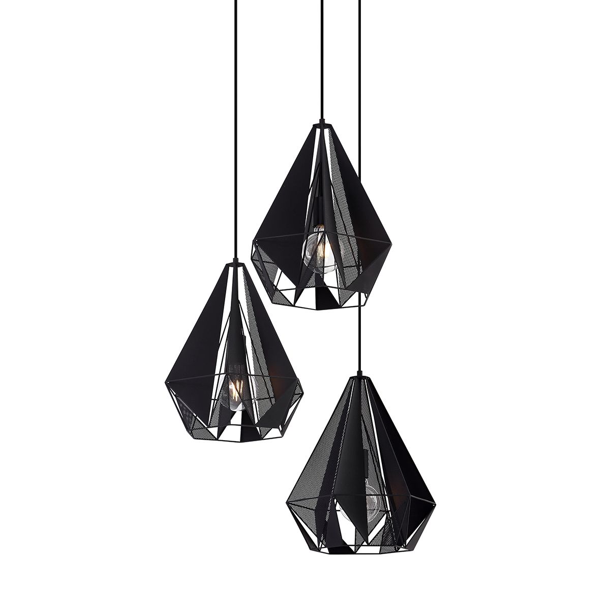 Industriële hanglamp zwart met mesh 3-lichts - Carcass