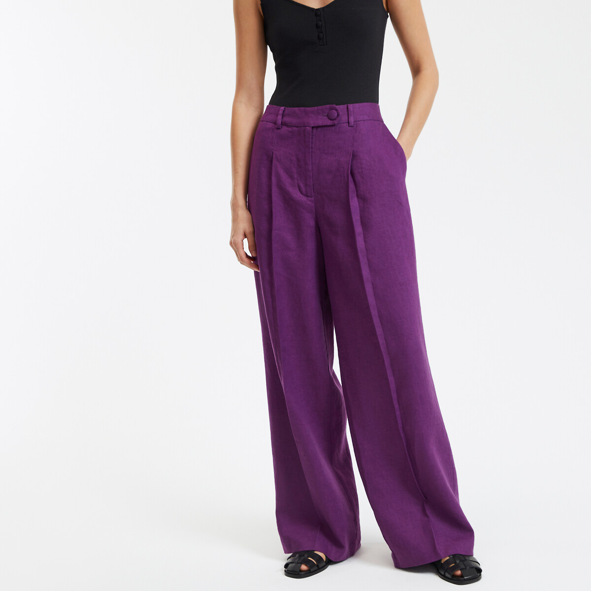 COLEÇÕES LA REDOUTE<br>Calças largas de linho, modelo Signature JOSEPHA