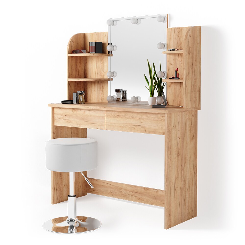 VICCO LED Schminktisch CHARLOTTE Frisiertisch Kommode Kosmetiktisch Eiche Hocker