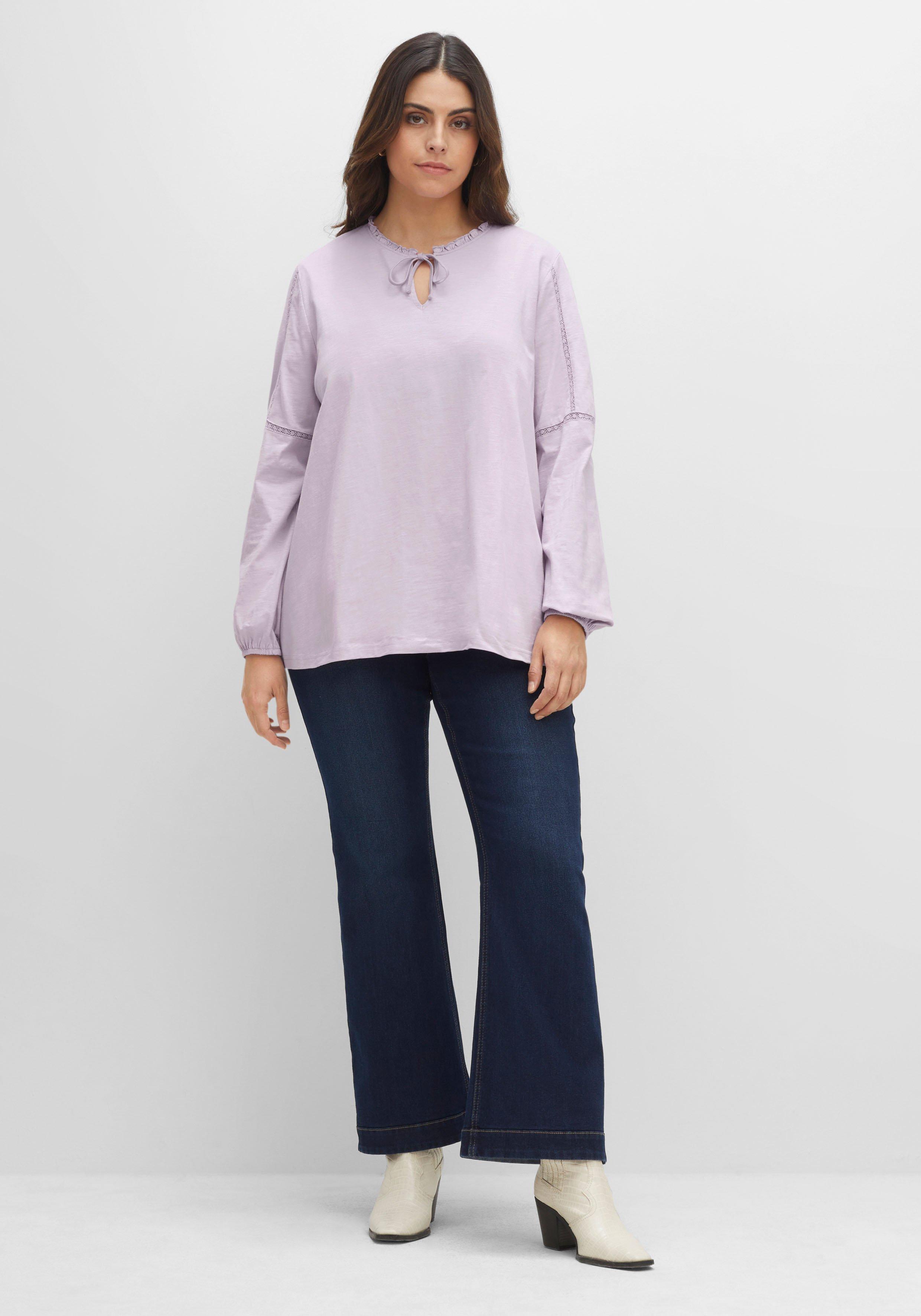 Shirt mit Smokdetails, Spitze und Lochmuster