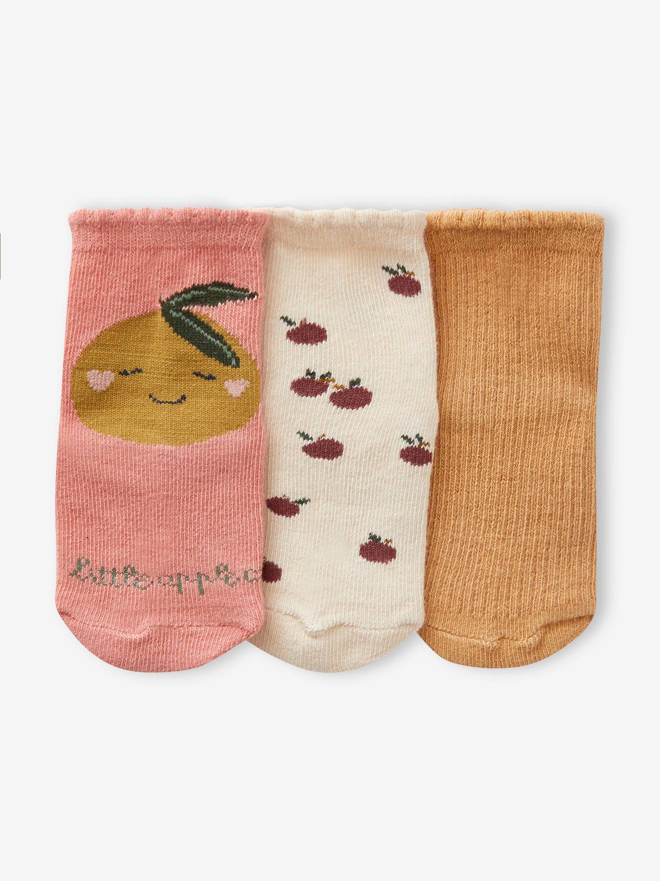 Pacote com 3 pares de meias vintage rosa para bebê menina.