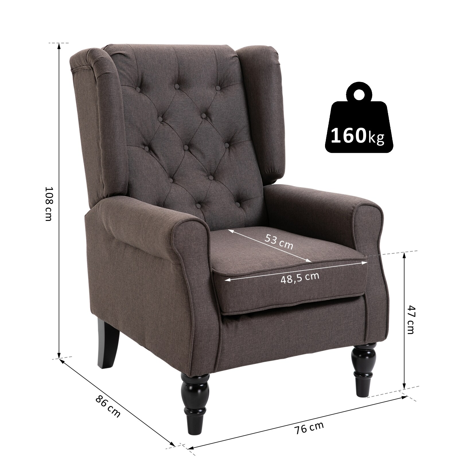 HOMCOM Relaxsessel mit Tufting 76 x 86 x 108 cm (BxTxH)