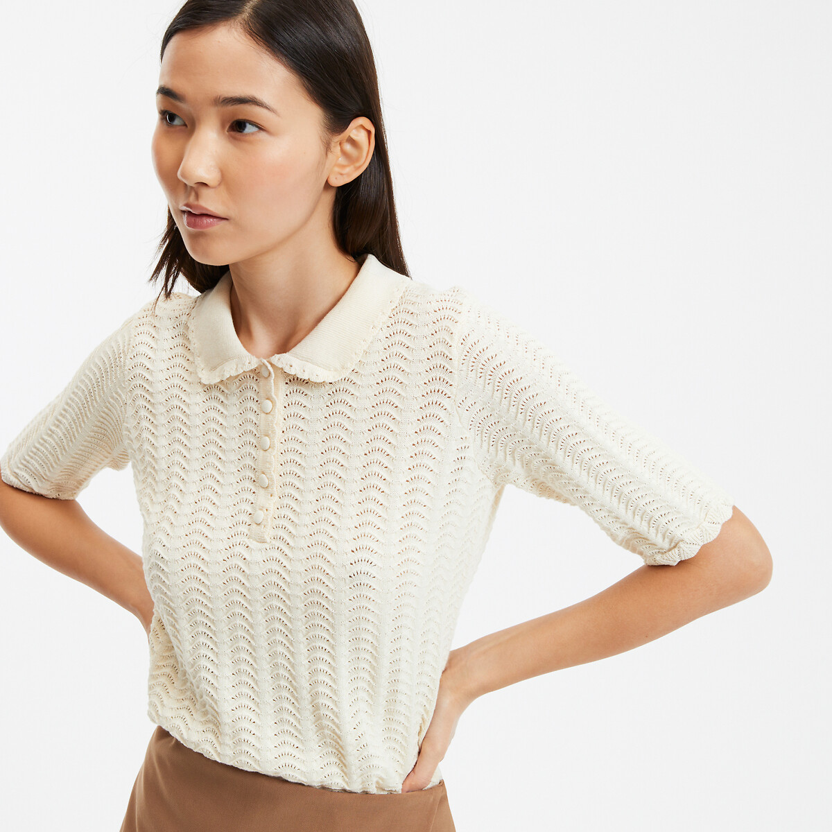 COLEÇÕES LA REDOUTE<br>Suéter com gola polo, malha fina