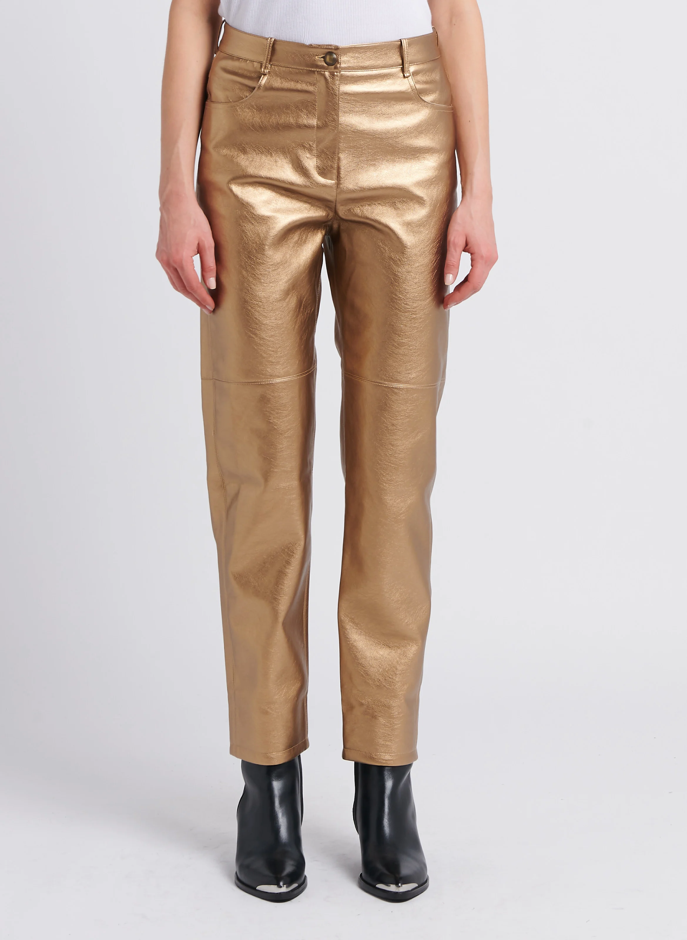 MARLON - Pantalon droit taille haute | Doré