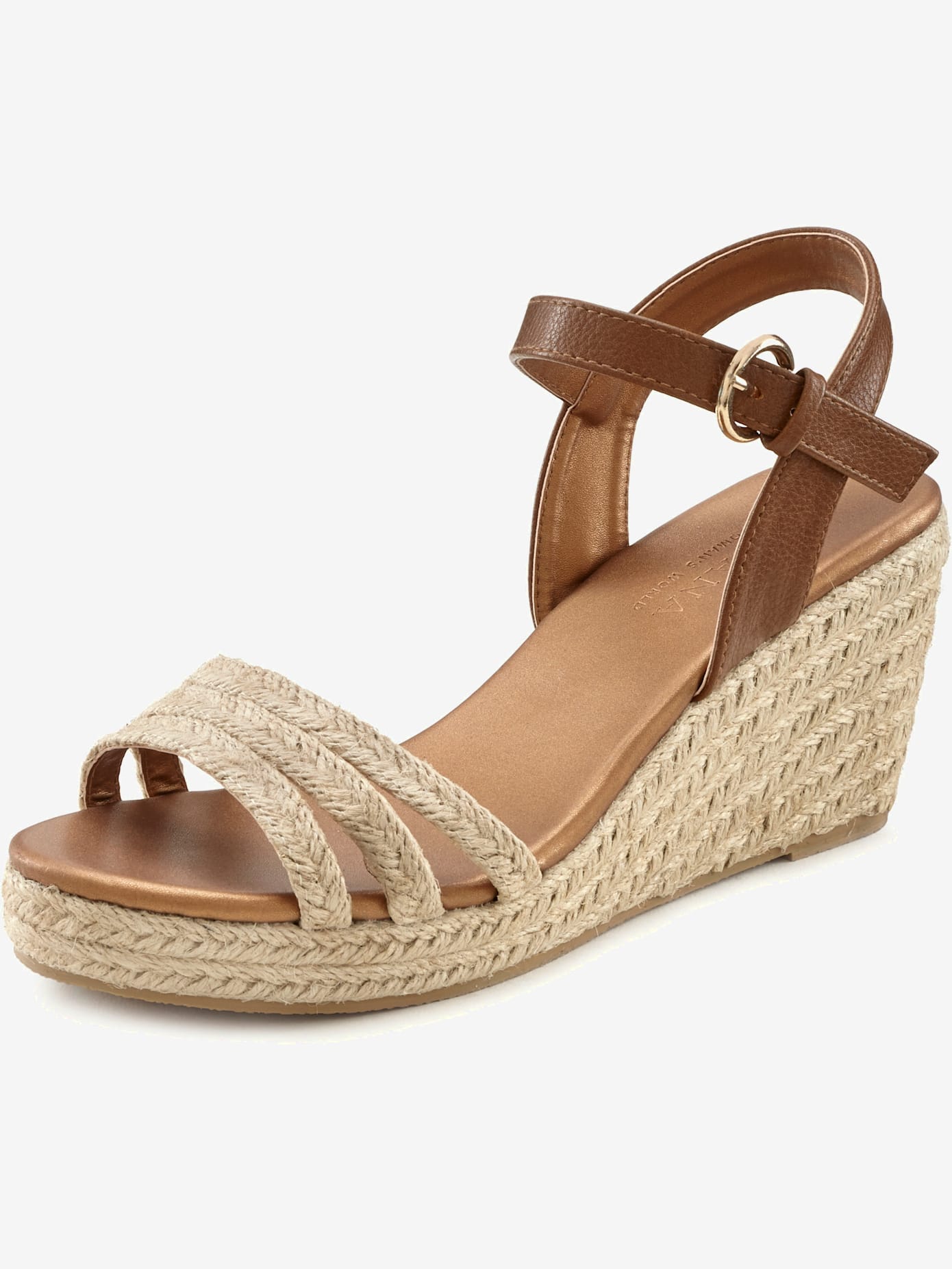 Sandales talon compensé confortable, jolie imitation raphia