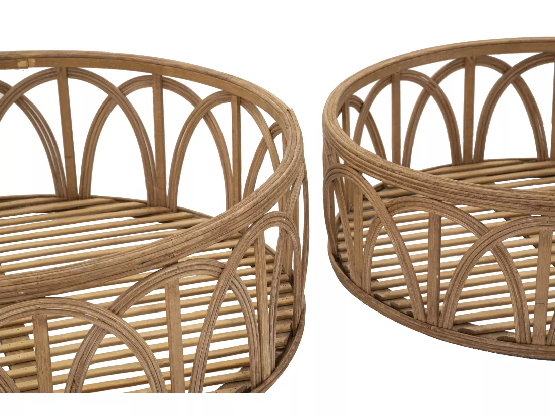 Lot de 3 plateaux pochettes en rotin marron Ø 50x16-40x14-30x12 cm