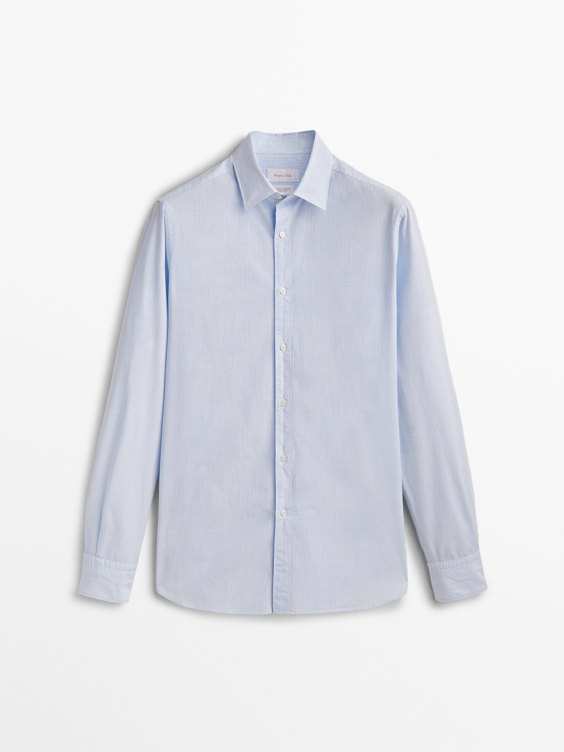 Camisa listrada de algodão com textura irregular e modelagem slim fit - AZUL CLARO