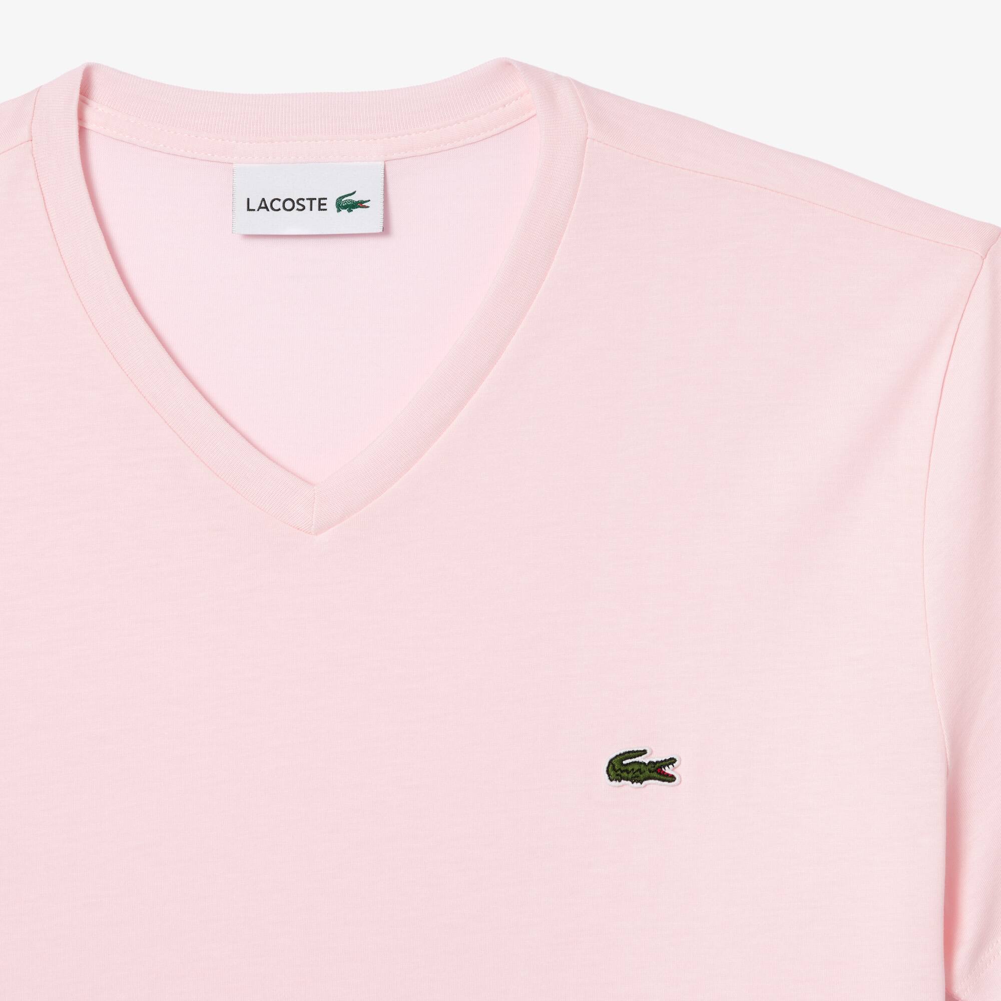 Herren-Shirt aus Pima-Baumwolljersey mit V-Ausschnitt T-Shirts - Rosa - Lacoste - Herren